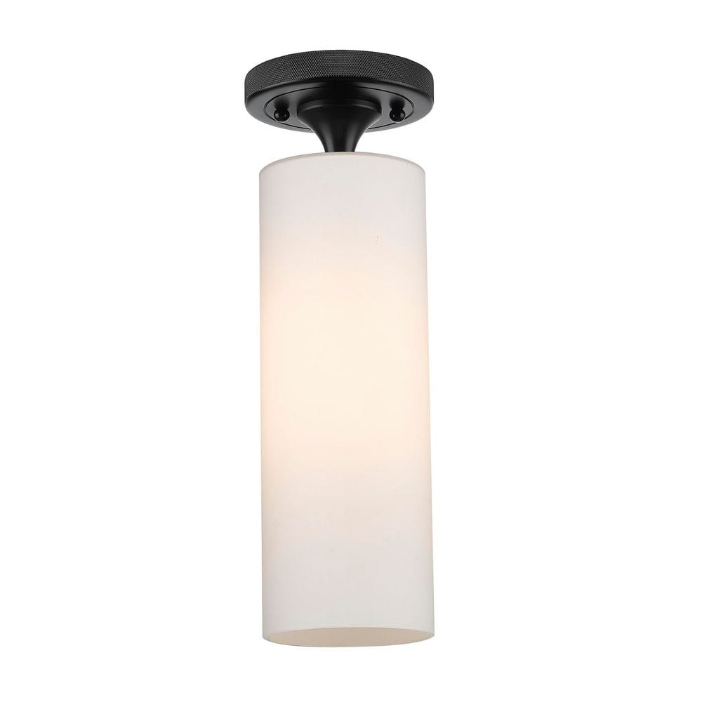Crown Point 3.88 in. 1-Light Matte Black Industrial Flush Mount with Seeded Glass Shade price history on PriceWatchPro