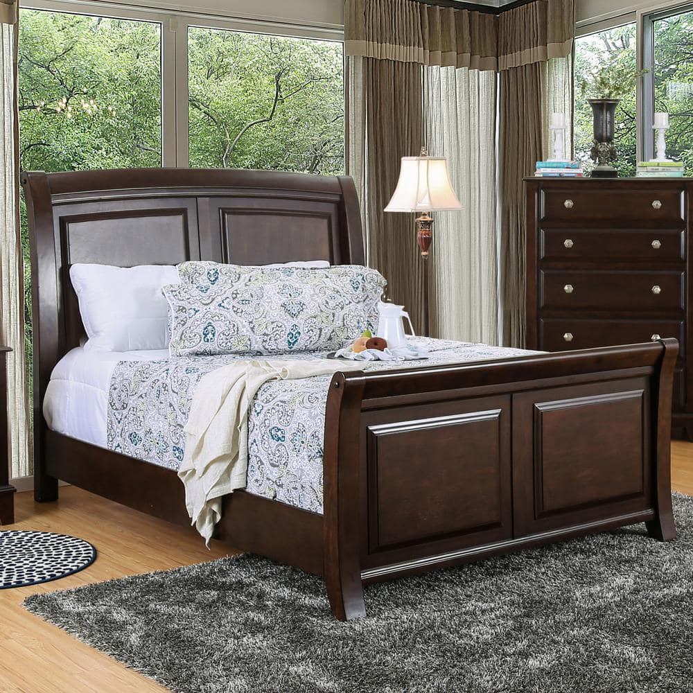 Vermo Brown Cherry Wood Frame California King Sleigh Bed -  Furniture of America, IDF-7383CK