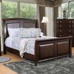 Vermo Brown Cherry Wood Frame California King Sleigh Bed