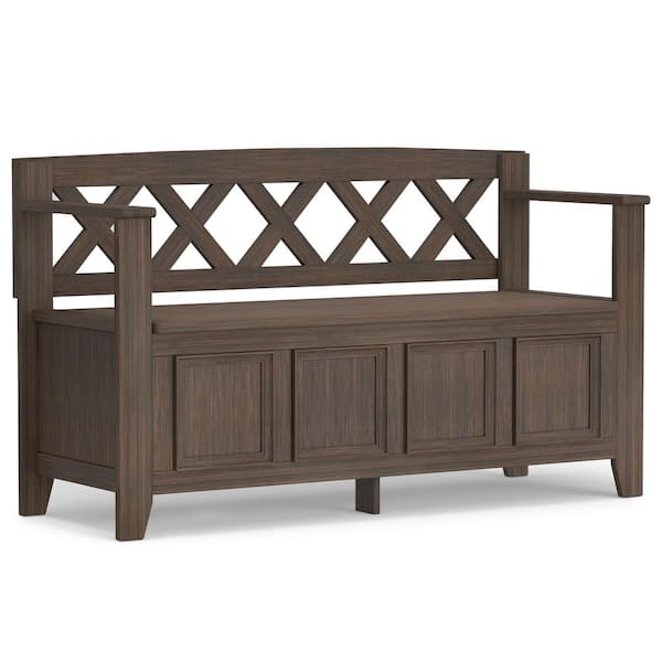Simpli Home Amherst 48 in. Wide Solid Wood Entryway Storage Bench in Farmhouse Brown