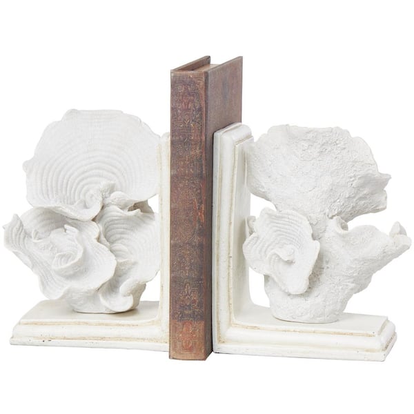Litton Lane Cream Polystone Textured Coral Bookends (Set of 2)