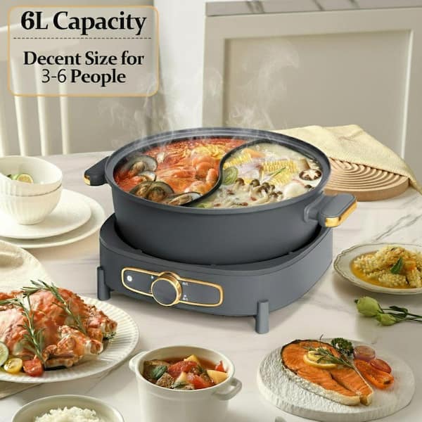 6L Double-Flavor Electric Hot Pot Removable Non-Stick Divider