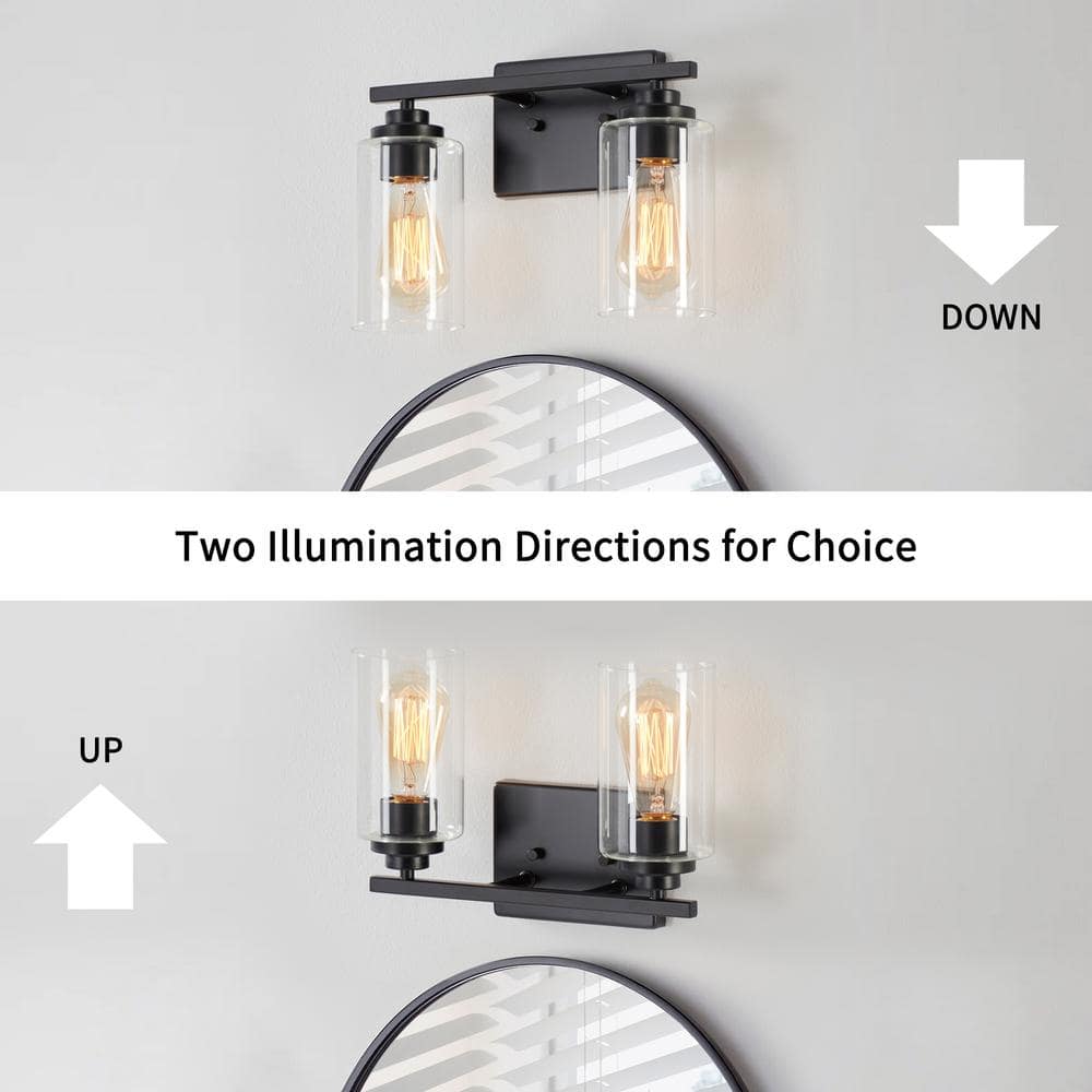 Black Steel 2-Light Dimmable Cylinder Vanity Light