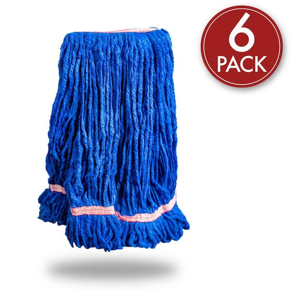 Large String Mop Blended Looped-End Wet Mop Head (Blue) 6-Pack