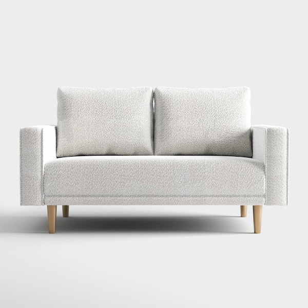 Megan 63.5 in. White Boucle Polyester Fabric Modern 2-Seater Loveseat With Pocket Coil Cushions