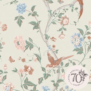 Laura Ashley Summer Palace Sage and Apricot Orange Removable Wallpaper Sample