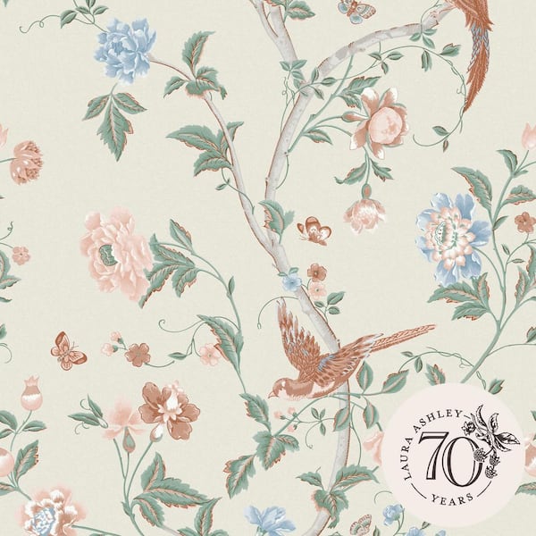 Laura Ashley Summer Palace Sage and Apricot Orange Removable Wallpaper Sample