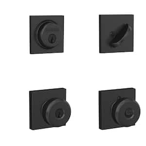 Bowery Matte Black Single Cylinder Deadbolt and Keyed Entry Door Knob with Collins Trim Combo Pack