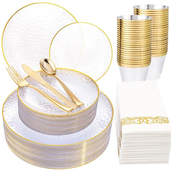 175-Piece Clear Plastic Dinnerware Sets for Parties, Weddings, Banquets, Thanksgiving Parties and Christmas.