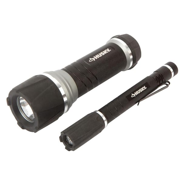 Husky 165 Lumen LED Virtually Unbreakable Aluminum Flashlight and 60 Lumen LED Pen Light Combo