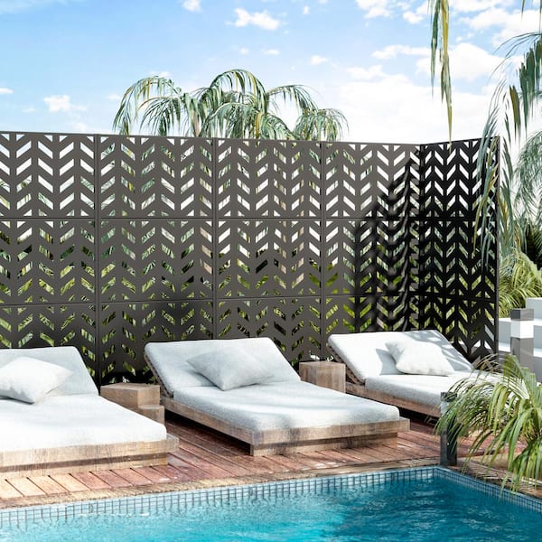 Lirago 72 in. H x 35 in. W White Outdoor Metal Privacy Screen Garden Fence Arrow Pattern Wall Applique