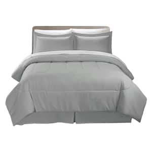 Swift Home All-Season 8-Piece Light Grey Solid Color Microfiber Full Bed in a Bag