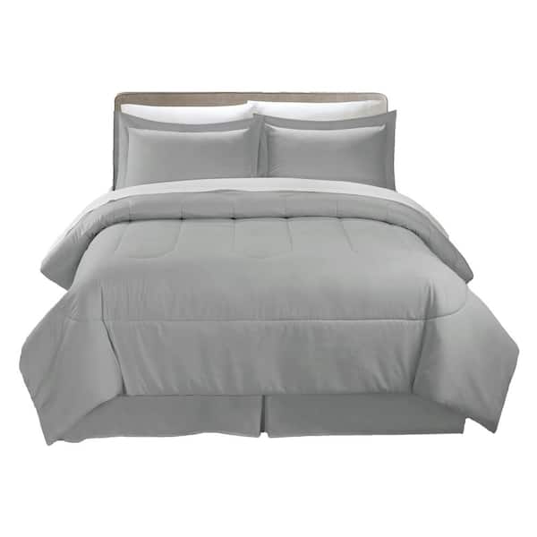 swift home Swift Home All-Season 8-Piece Light Grey Solid Color Microfiber Full Bed in a Bag