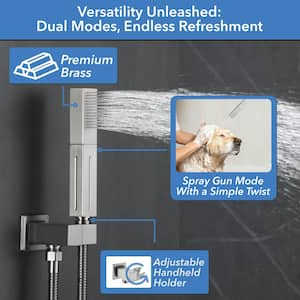 Single Handle 5-Spray Shower Faucet 1.8 GPM 10 in. Square Wall Mount with Pressure Balance in. Brushed Nickel with 4-Jet