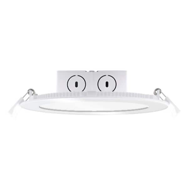 Bulbrite - 6 in. Canless 3000K, 65-Watt Equivalent, White Round Dimmable Flat LED Recessed Downlight with J-Box Included
