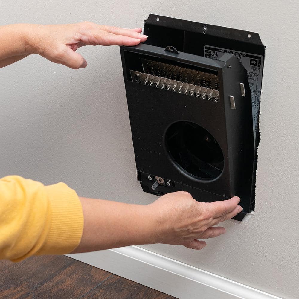 Compact Black Electric Wall Heater with Thermostat and Safety Shut-off