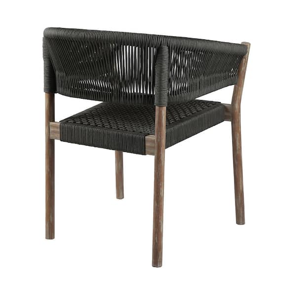 Armen Living Doris Indoor Outdoor Dining Chair in Light Eucalyptus Wood with Charcoal Rope - Set of 2