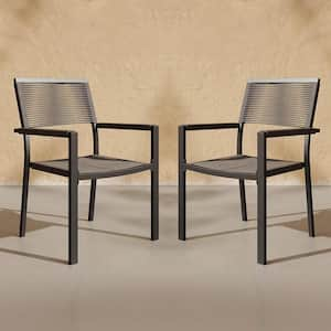 Wicker Metal Outdoor Dining Chair Patio Dining Set, Dark Gray, 2-pack