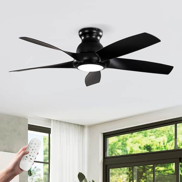 56 in. Black 5 ABS Blades Flush Mount Standard Ceiling Fan with 3 Color LED Light and Remote Included