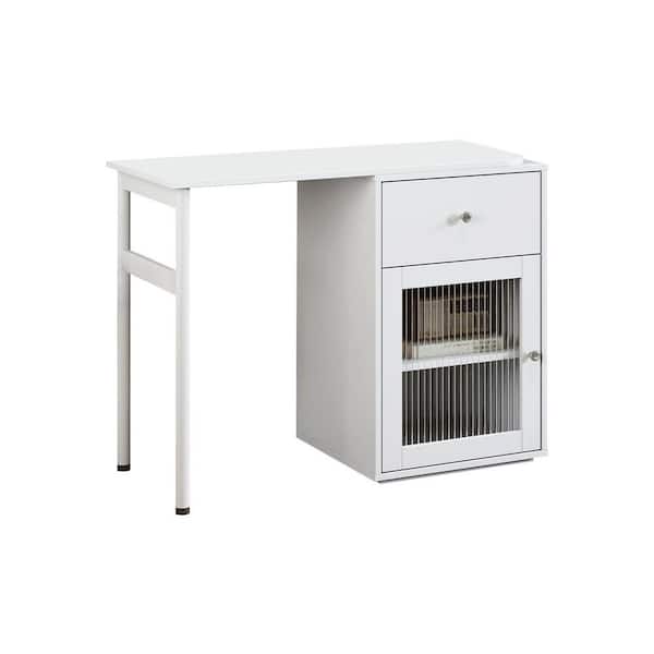 39 in. White Wood 1-Drawer Computer Desk with 90° Rotating Desktop 39 in. White Wood 1-Drawer Computer Desk with 90° Rotating Desktop