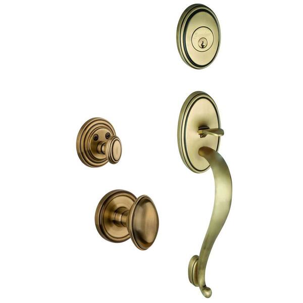 Grandeur Georgetown Single Cylinder Vintage Brass S-Grip Handleset with Eden Prairie Knob