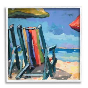 Vivid Beach Chairs Shoreline Design by Page Pearson Railsback Framed Nature Art Print 17 in. x 17 in.