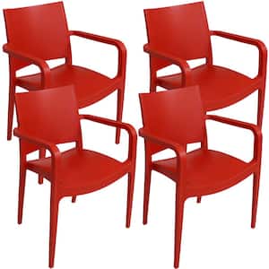 Landon Red Plastic Indoor Outdoor Dining Armchair (4-Pack)