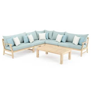 Kooper 6-Piece Wood Outdoor Sectional Set with Sunbrella Spa Blue Cushions