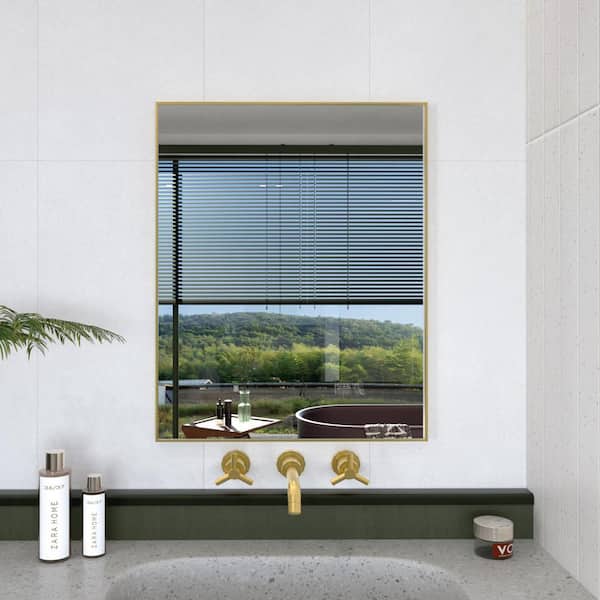 Hermitage Bath Sight 24 in. W. x 30 in. H Rectangular Framed Wall Bathroom Vanity Mirror in Brushed Gold