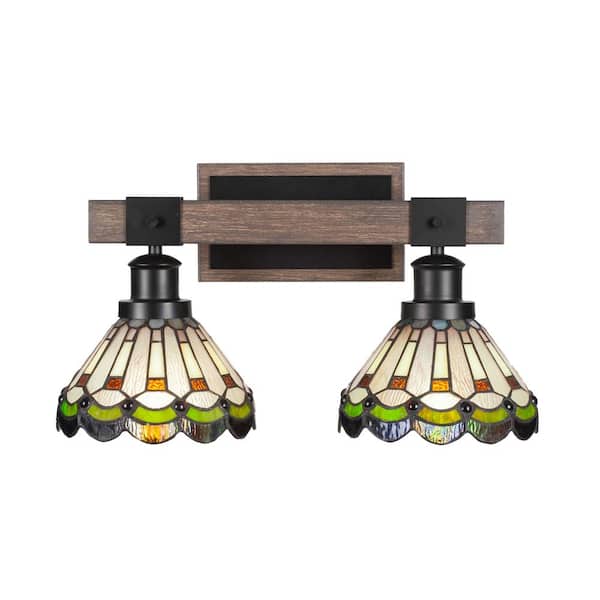 Unbranded Richmond 17.5 in. 2 Light Vanity Light Black Painted Woodlook Metal with 7 in. Cyprus Art Glass Shades no bulbs included