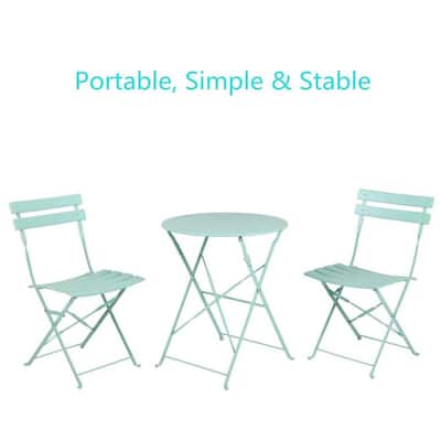 Captiva Designs 3 Pcs Outdoor Patio Stable Steel Bistro Folding Table and Chair Furniture Set,Green 