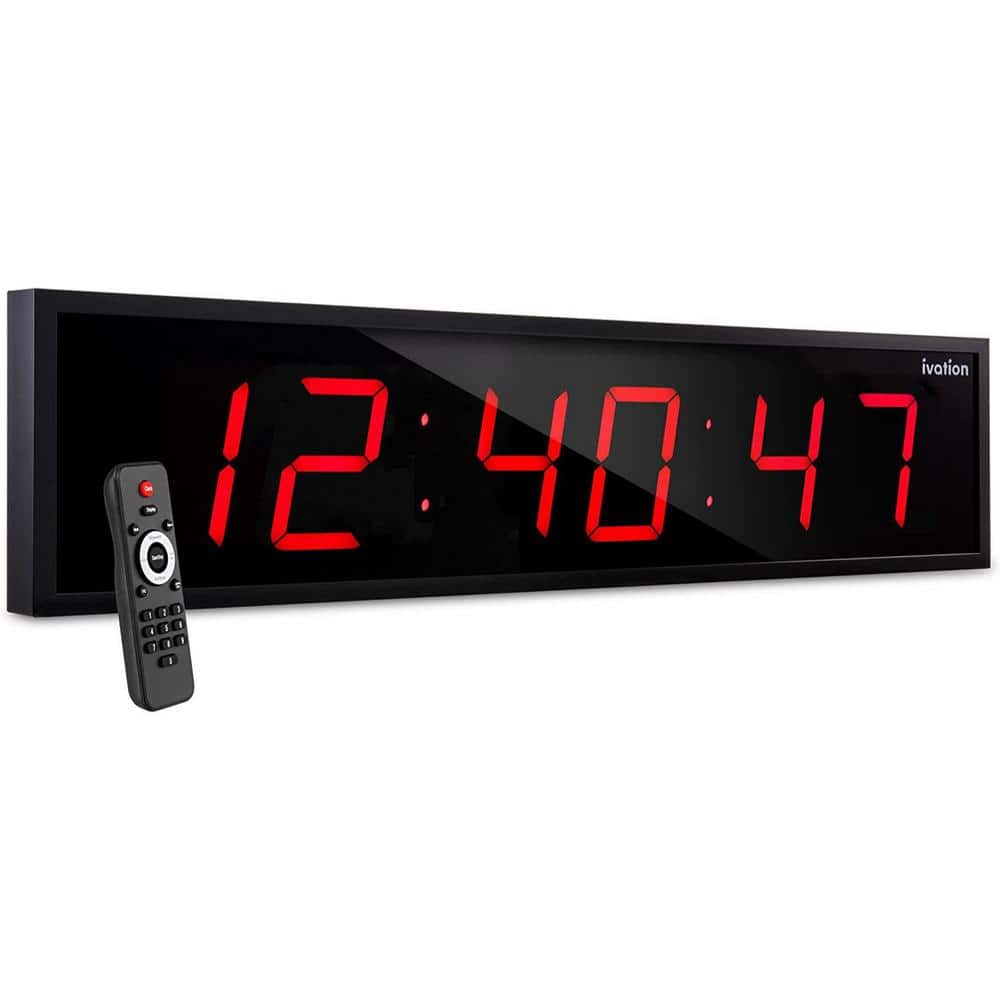 Ivation 72 In Red Large Digital Wall Clock Led Wall Clock With Remote Jid0172tred The Home Depot