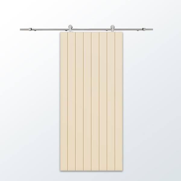 CALHOME 42 in. x 84 in. Beige Painted Composite MDF Paneled Interior Sliding Barn Door with Hardware Kit