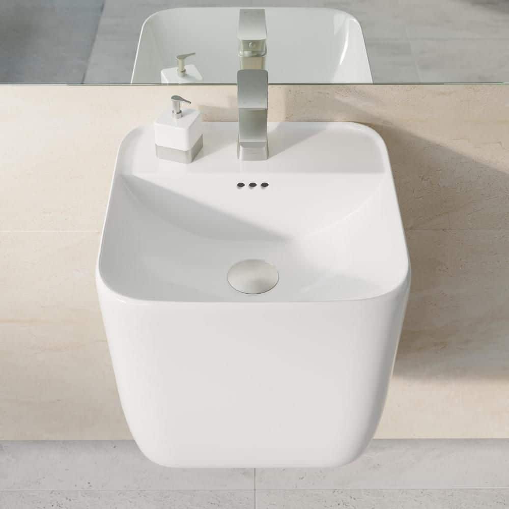 Carre 18" White Ceramic Wall-Mount Bathroom Sink