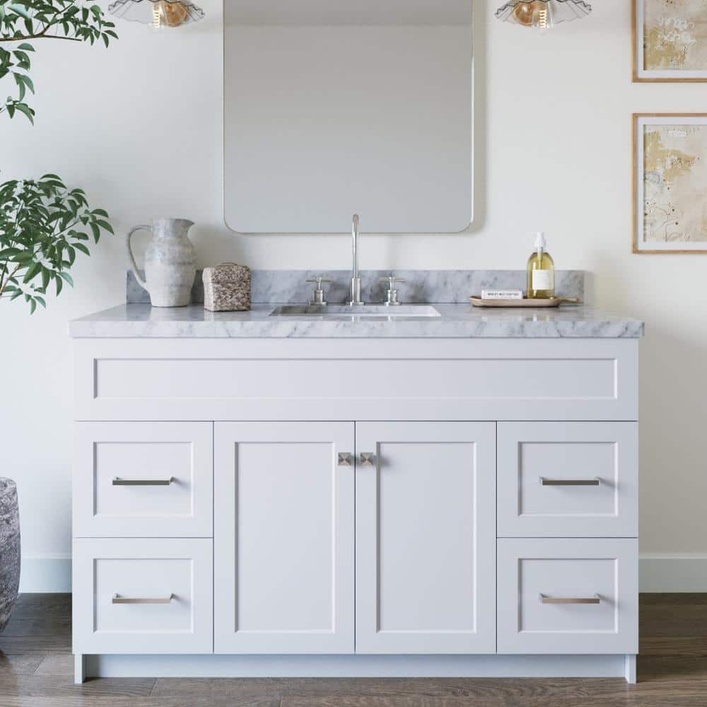ARIEL Hamlet 55 in. W x 22 in. D x 36 in. H Bath Vanity in White with ...