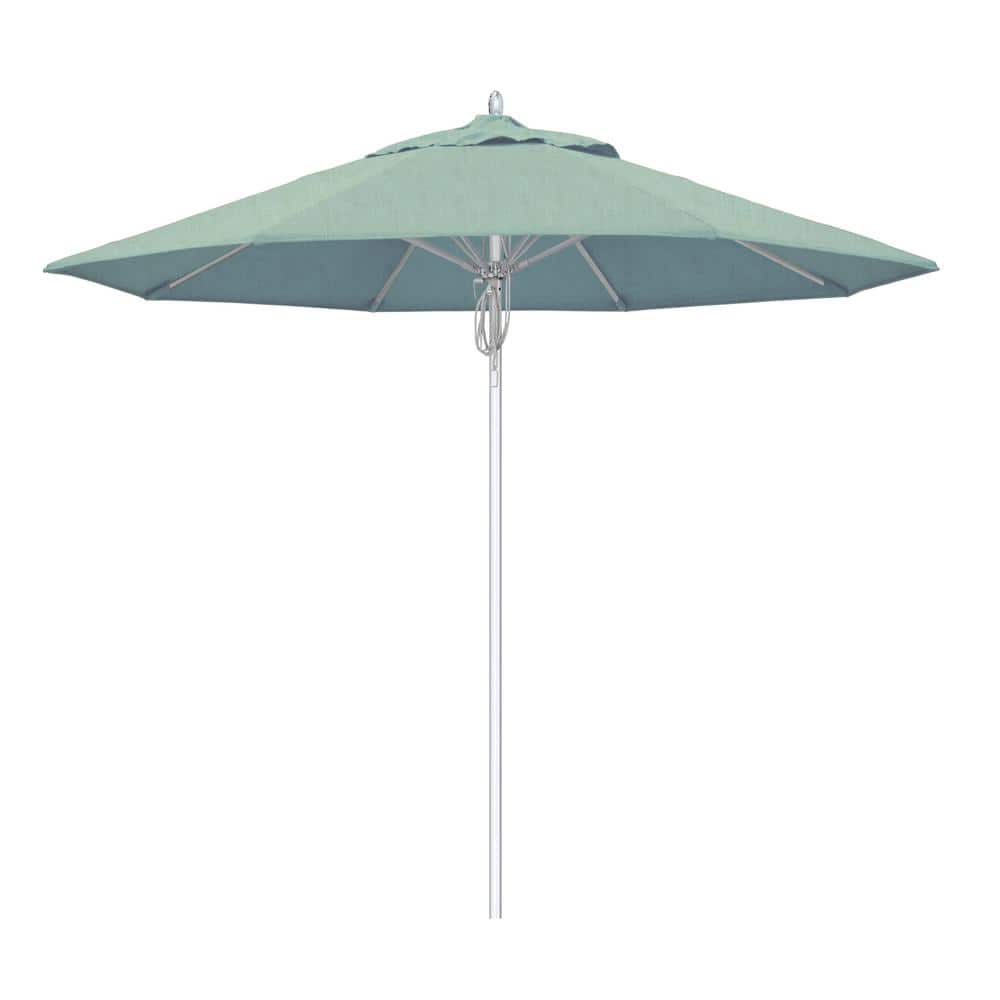 9 ft. Silver Aluminum Commercial Fiberglass Ribs Market Patio Umbrella and Pulley Lift in Spa Sunbrella price history on PriceWatchPro