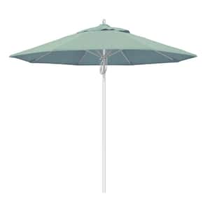 9 ft. Silver Aluminum Commercial Fiberglass Ribs Market Patio Umbrella and Pulley Lift in Spa Sunbrella