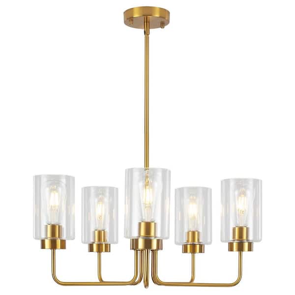 LWYTJO 5-Light Gold Transitional Chandelier with Clear Glass Shades for Dining Room