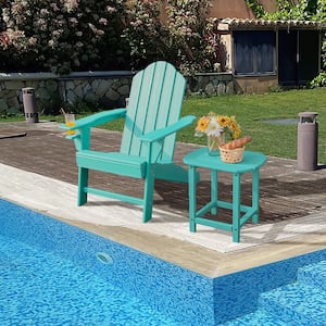 Turquoise Plastic Patio Adirondack Chair Weather-Resistant Garden Deck with Cup Holder