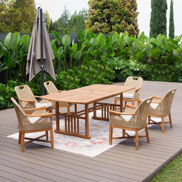 Cambridge Casual Sydney 7-Piece Teak Wood Outdoor Dining Set with Light Tan Cushion