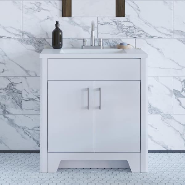 Home Decorators Collection Branine 30 in. W x 19 in. D x 33 in. H Single Sink Freestanding Bath Vanity in White with White Cultured Marble Top