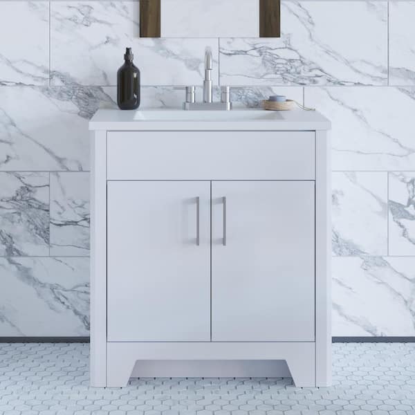 Home Decorators Collection Branine 31 in. Single Sink White Bath Vanity with White Cultured Marble Top (Assembled)