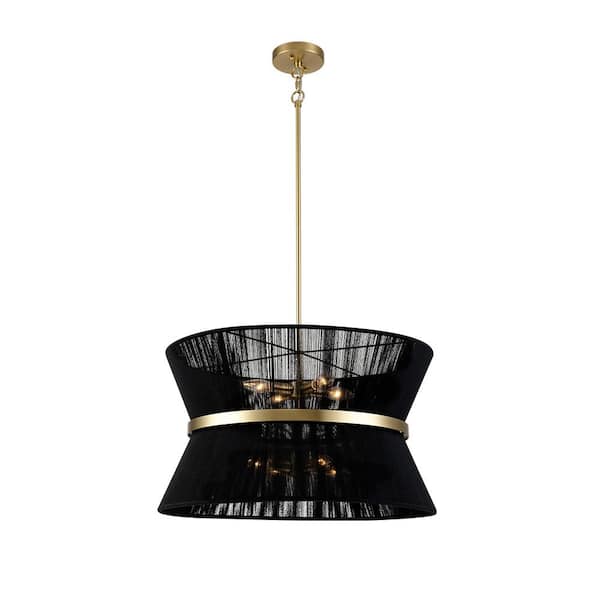 Elizabeth 8-Light Black Hand-Wrapped Rope Cone Pendant Light