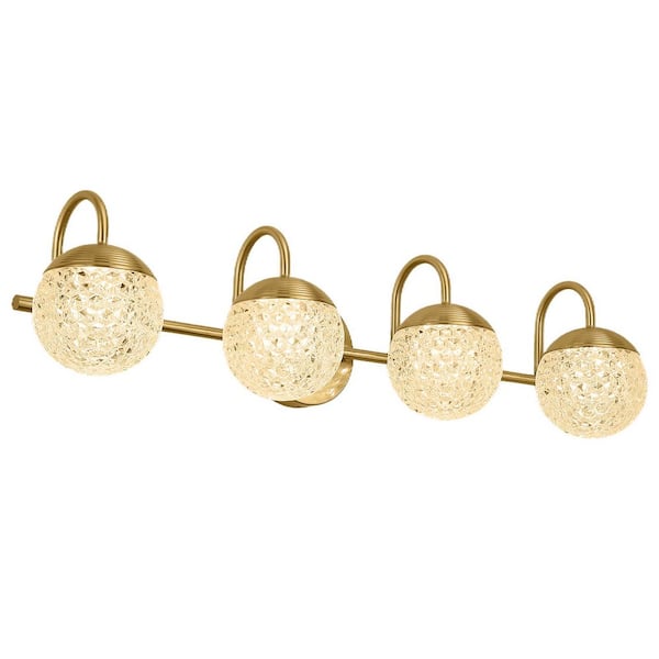 Sphere shaped 31 in. 4 Lights Gold LED Vanity light Bar with Remote control RGB lights