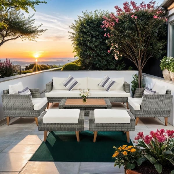 Unbranded 6 Pieces Wicker Patio Furniture Sets Outdoor Conversation Set with Storage Table and Cushions, Beige