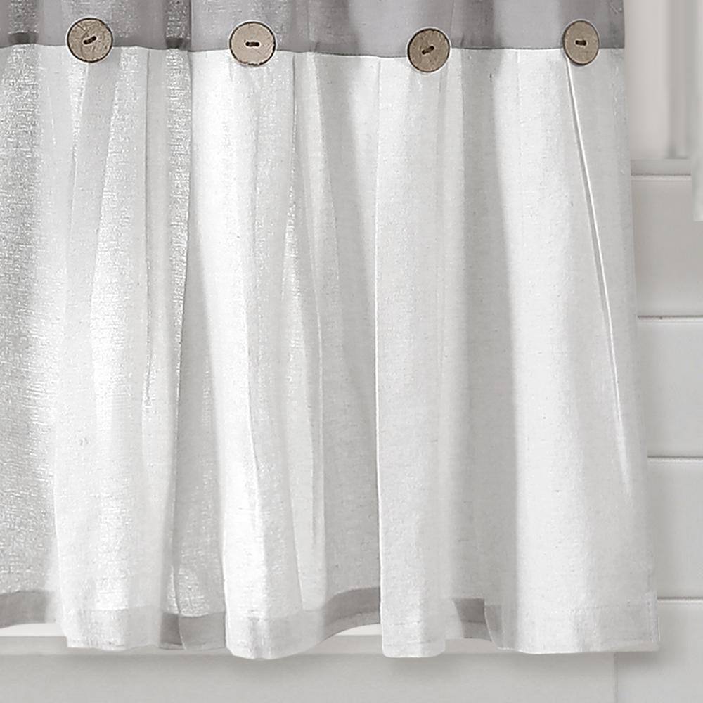 Gray and Off-White Cotton Blend Kitchen Tier Curtains with Rustic Buttons