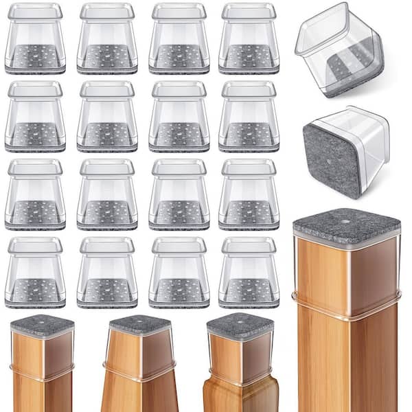 Square Chair Leg Floor Protectors-Silicone Felt Caps for Hardwood-Fits 1-1/16 in. to 1-5/8 in. Legs (24-Pack) White