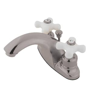 English Country 4 in. Centerset 2-Handle Bathroom Faucet with Plastic Pop-Up in Brushed Nickel