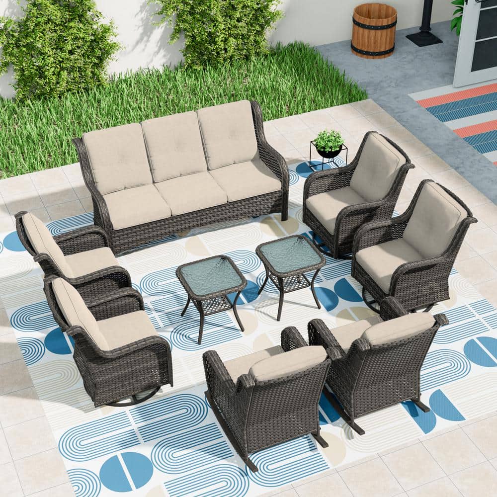 Patio Furniture Set 9 Pieces Outdoor Wicker Sectional Sofa with Beige Cushions price history on PriceWatchPro