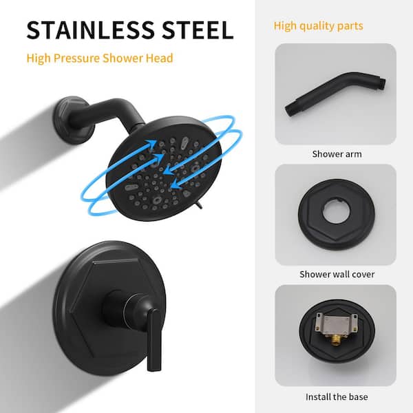 Single Handle 9-Spray Round Rain Shower Faucet 1.8 GPM with Pressure Balance Valve in. Matte Black